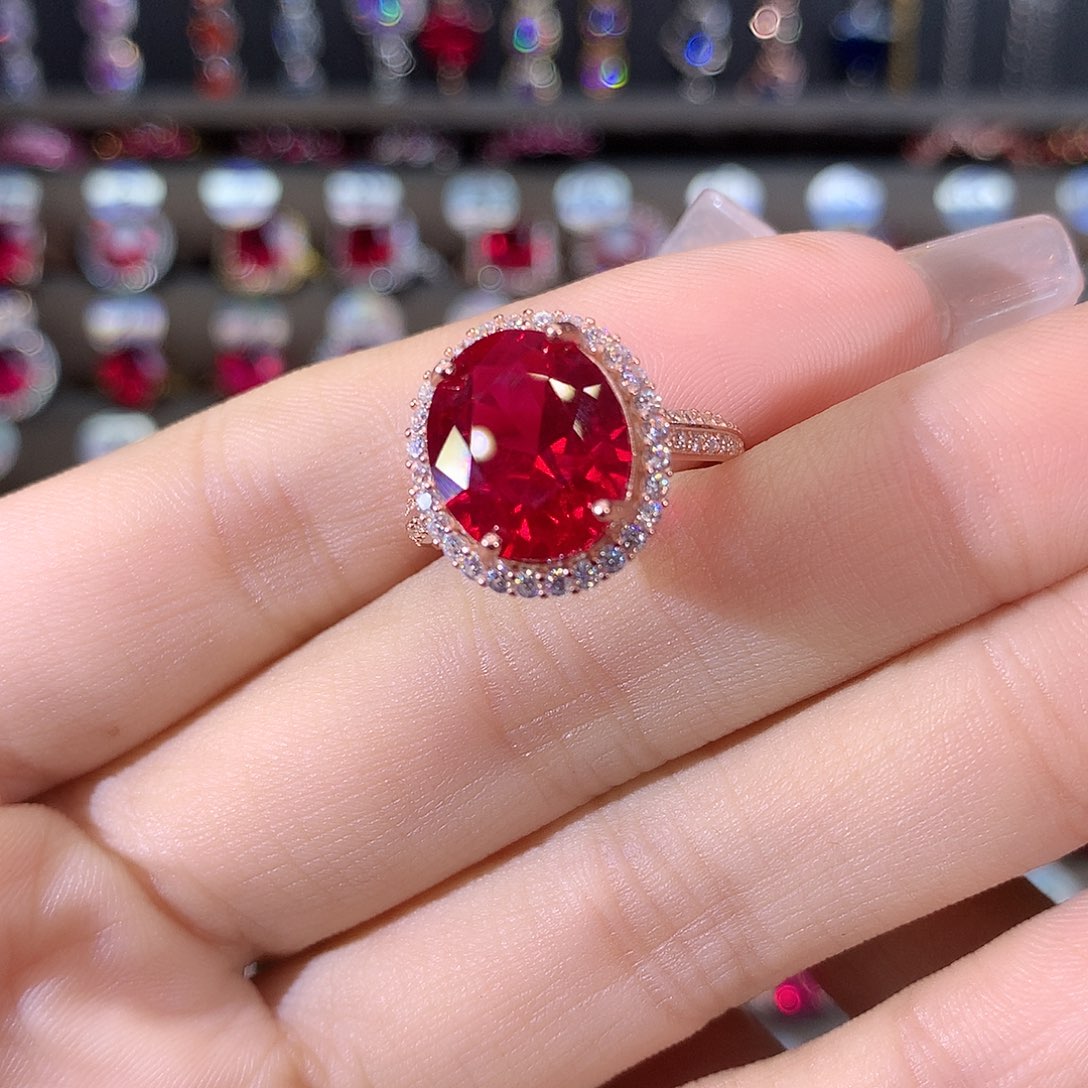 无925银鸽血红色戒指玫瑰金1012