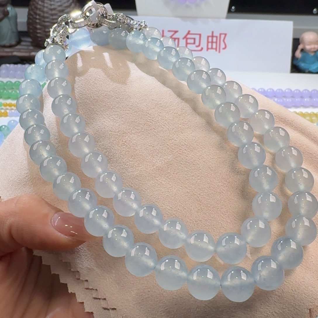 翡翠手链未镶嵌蓝钢长串10mm