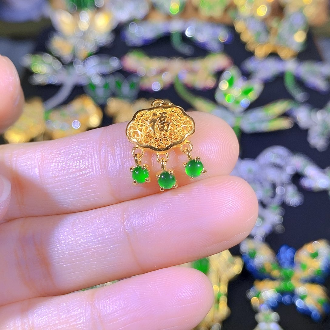 吊坠(不含链)银S925镶嵌翡翠