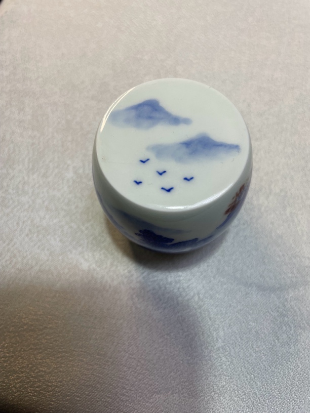 青花山水画片盖置