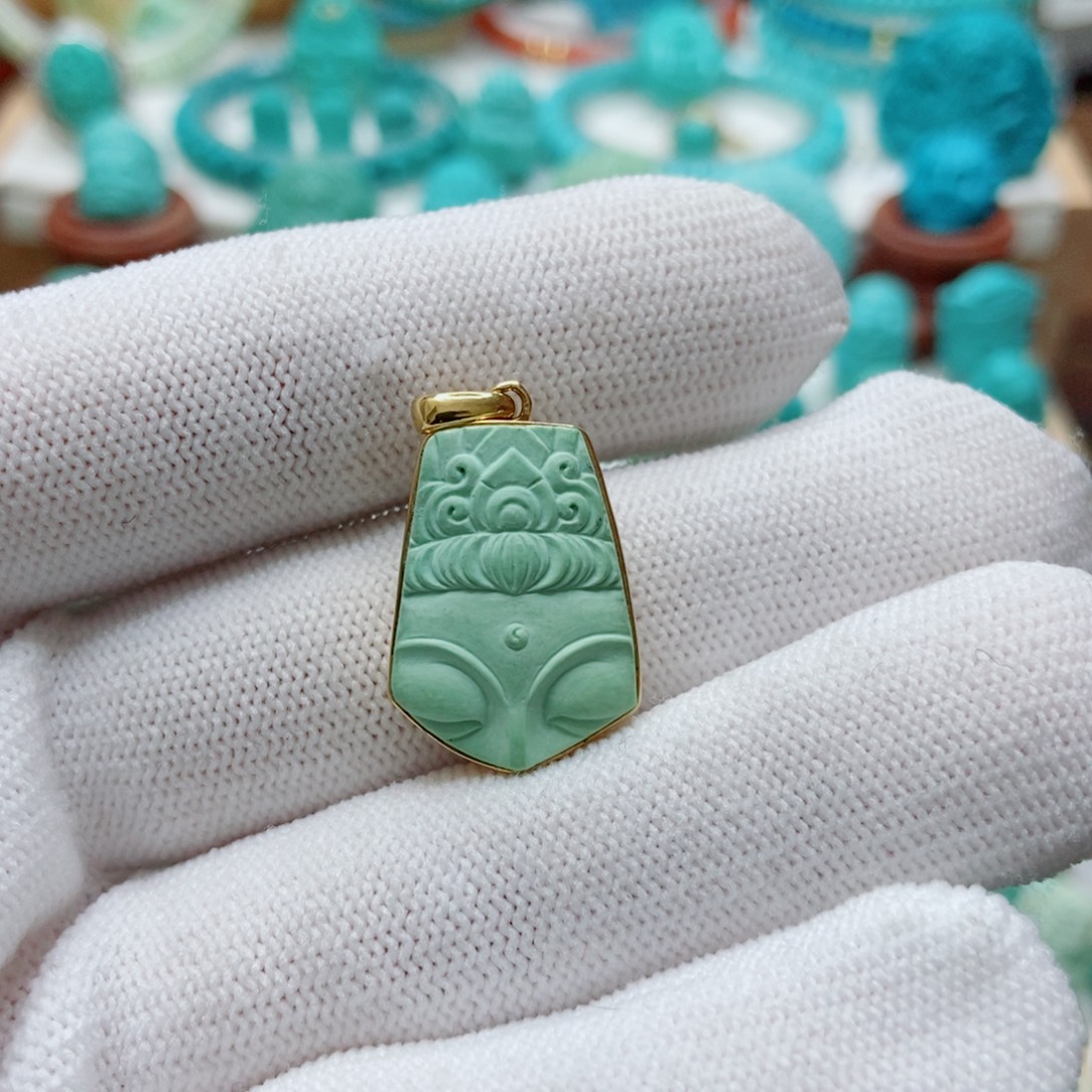 绿松石18K金镶嵌残佛