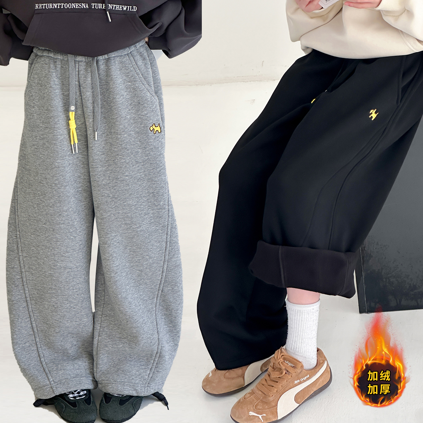 【毛妈潮牌】女童冬季加绒卫衣卫裤套装2025新款大童加厚韩系两件套