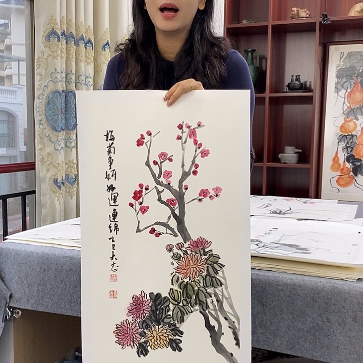 国画纯手绘国画写意作品34*68