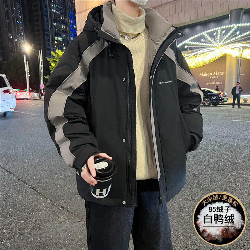 羽绒服高品质冬季新款青少年时尚撞色工装风防寒男生白鸭羽绒服