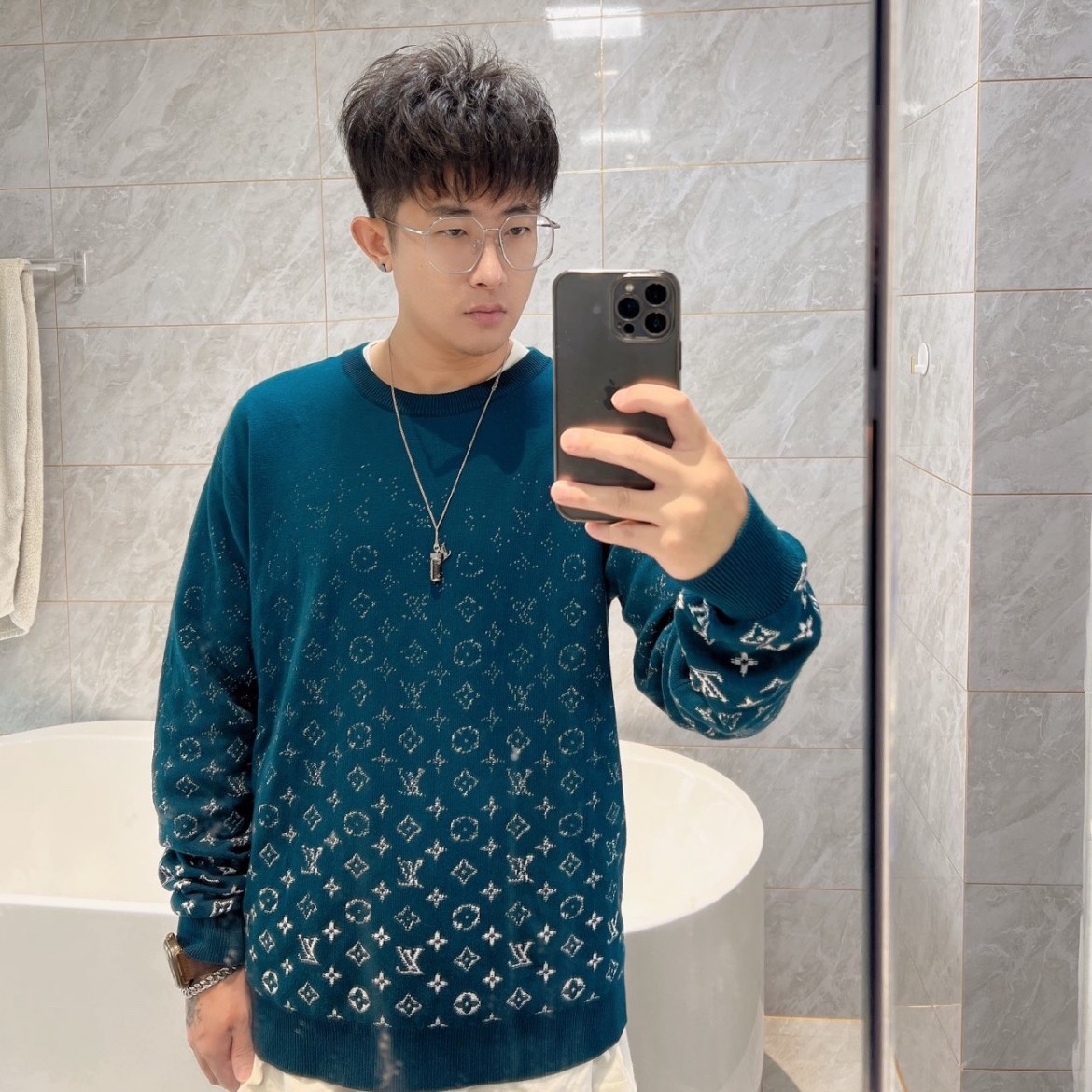 95新 LouisVuitton/路易威登 （ll） 蓝色老花针织衫 M码 603455