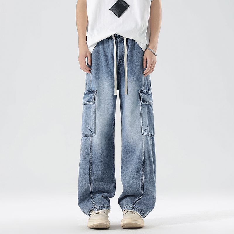 牛裤潮牌25年春夏新款美式复古工装口袋拼接宽松直筒休闲阔腿裤
