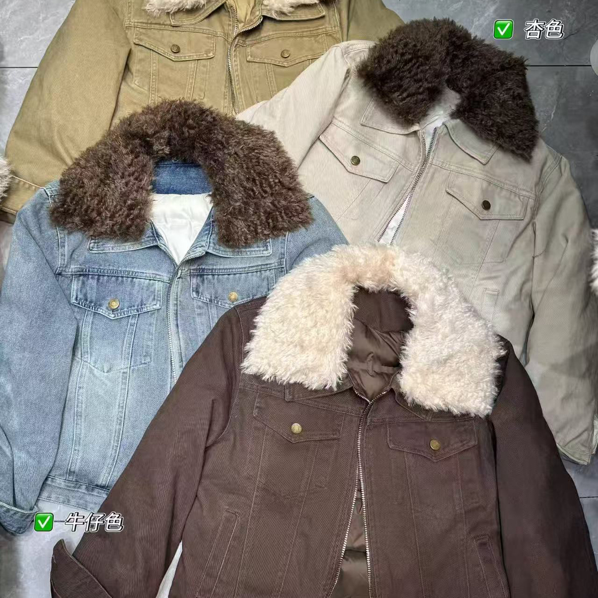 （特价）新款复古拼接毛领牛仔夹克女秋冬休闲