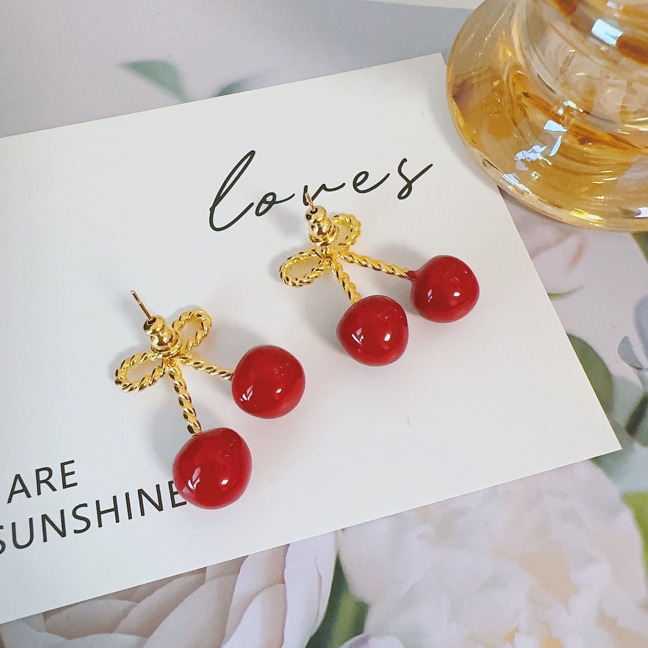 铜合金耳饰 4326 红色樱桃耳钉