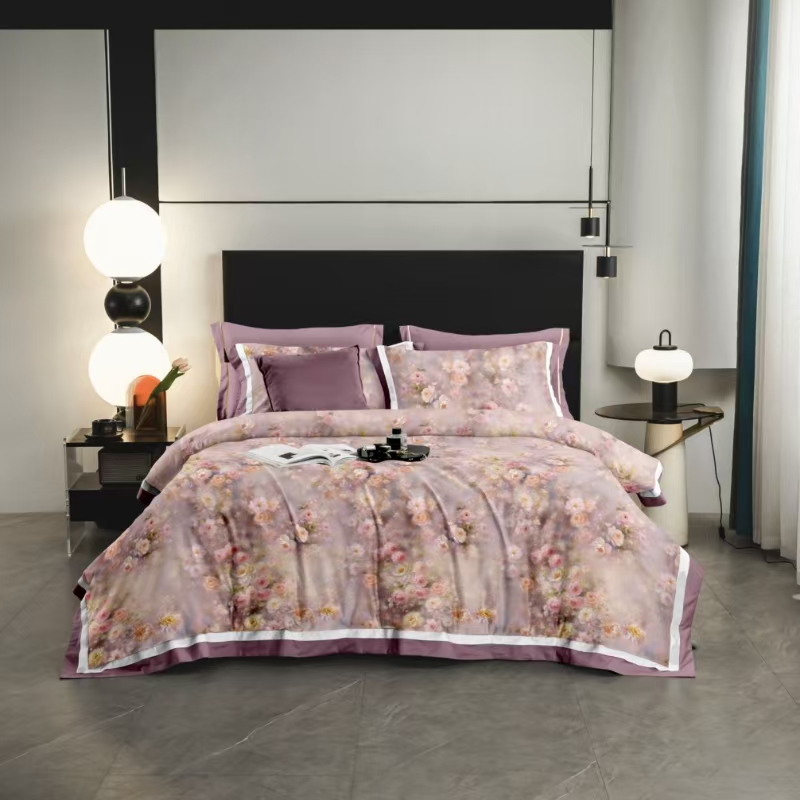 100%全棉长绒棉印花纯棉1.8m米床上用品被套 数码双拼角四件套N