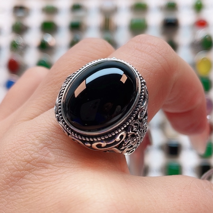 玛瑙/玉髓戒指银S925镶嵌贪*