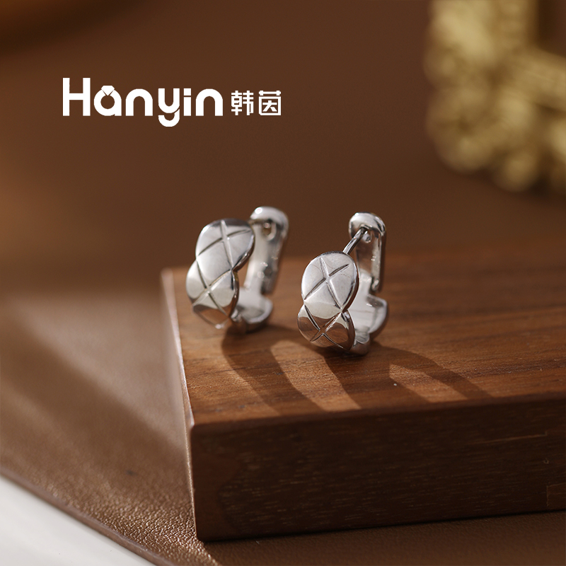 铜合金耳饰 时尚百搭气质光面菱格耳扣AAA