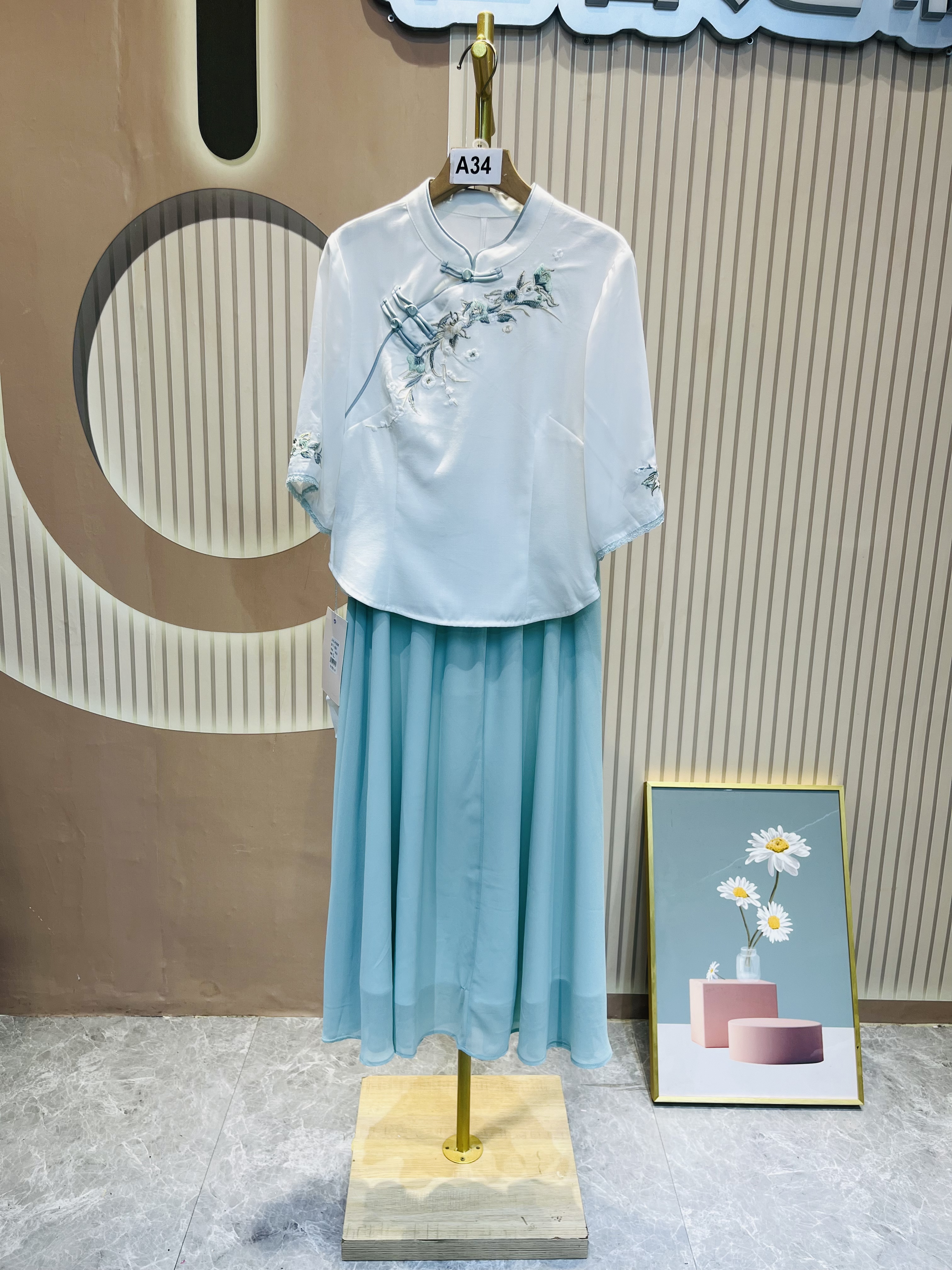 【广哥】甄选品牌女装新中式盘扣旗袍上衣配半身裙A34