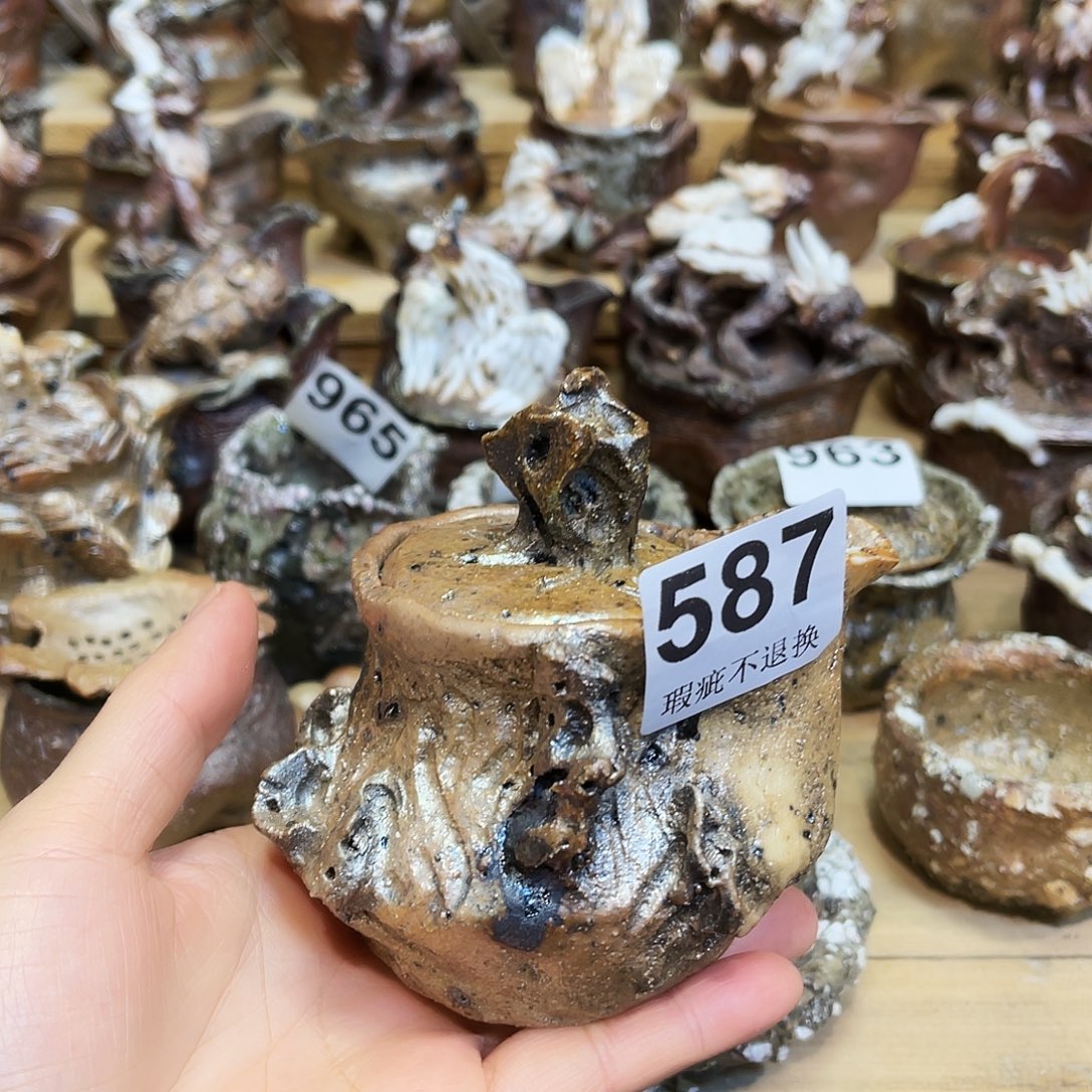 瓶柴烧粗陶手捏宝瓶微瑕漏水摆件