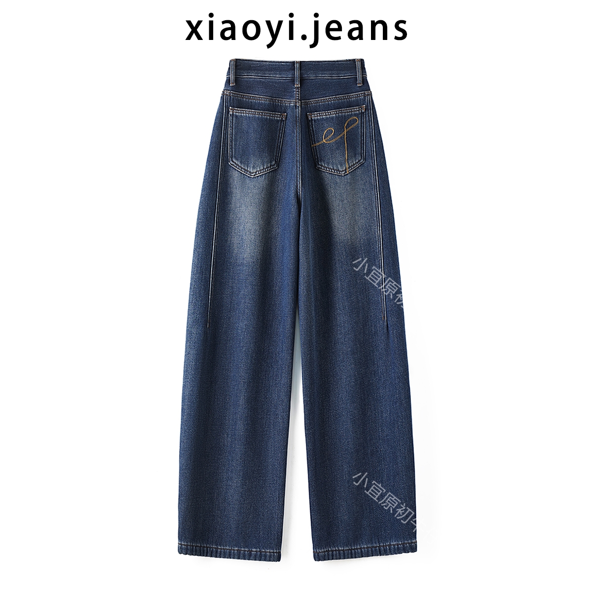 小宜原初刺绣款弯刀阔腿牛仔裤女冬季新款复古宽松加绒显瘦长裤子