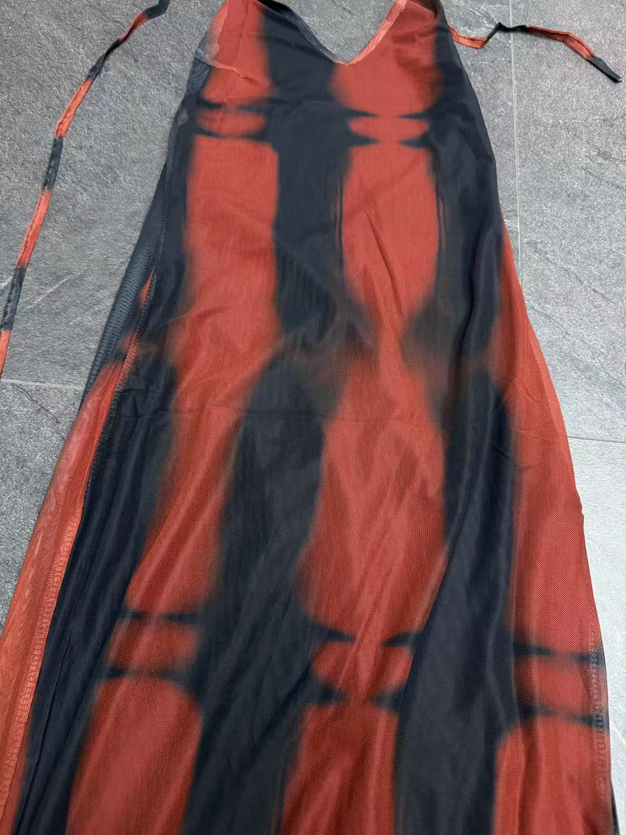 E5-3蓝红色“胭脂”吊带连衣裙（60567）