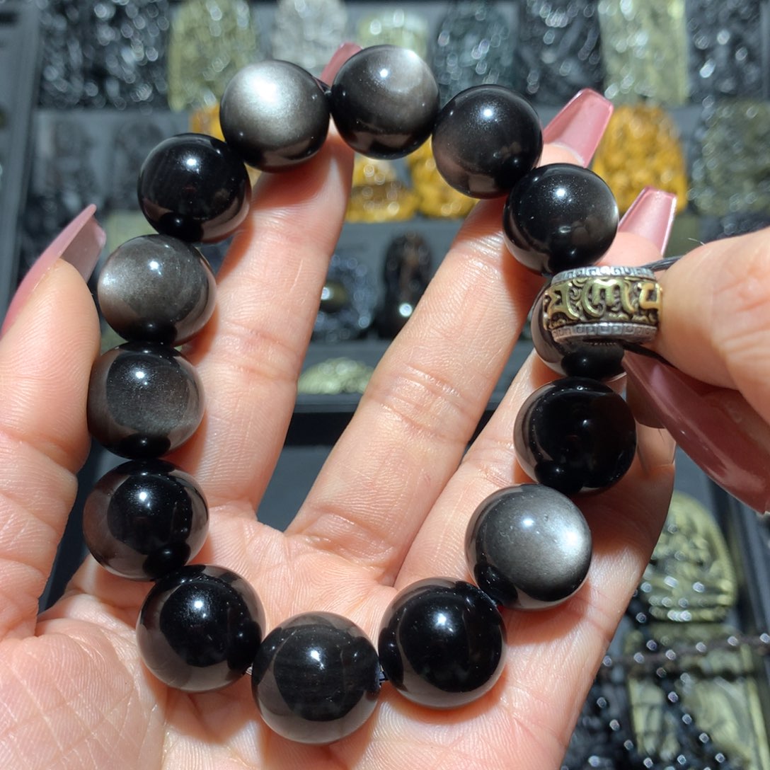 黑曜岩手链未镶嵌少***好