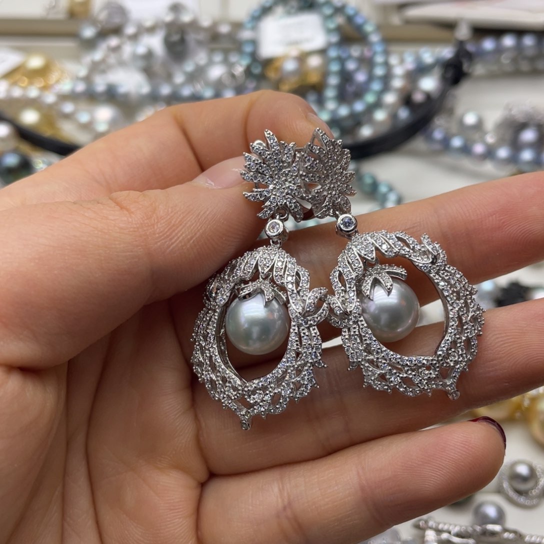 海水珍珠耳饰银S925镶嵌