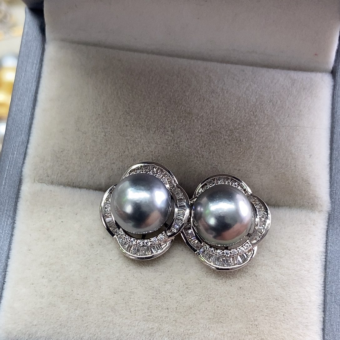 银S925镶嵌耳饰海水珍珠