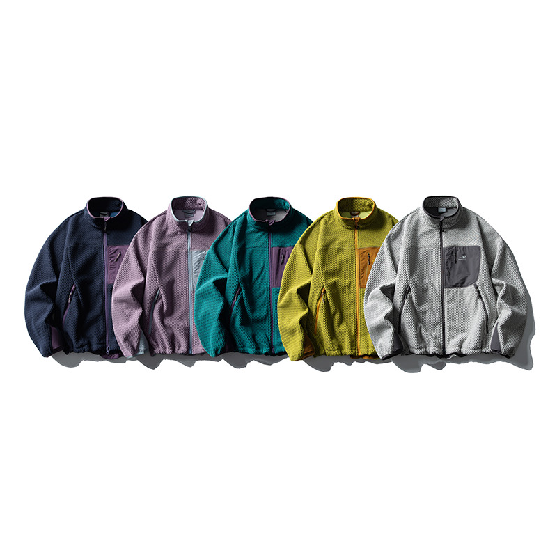 UY-轻量化户外机能保暖外套宽松百搭双面绒长袖拼接立领开衫8315