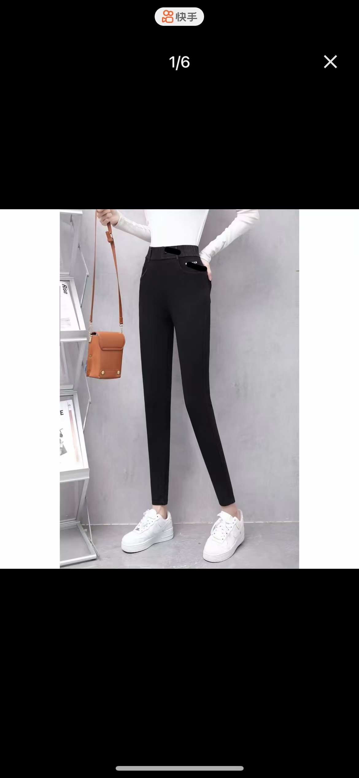 水洗牛仔棉高腰小黑裤