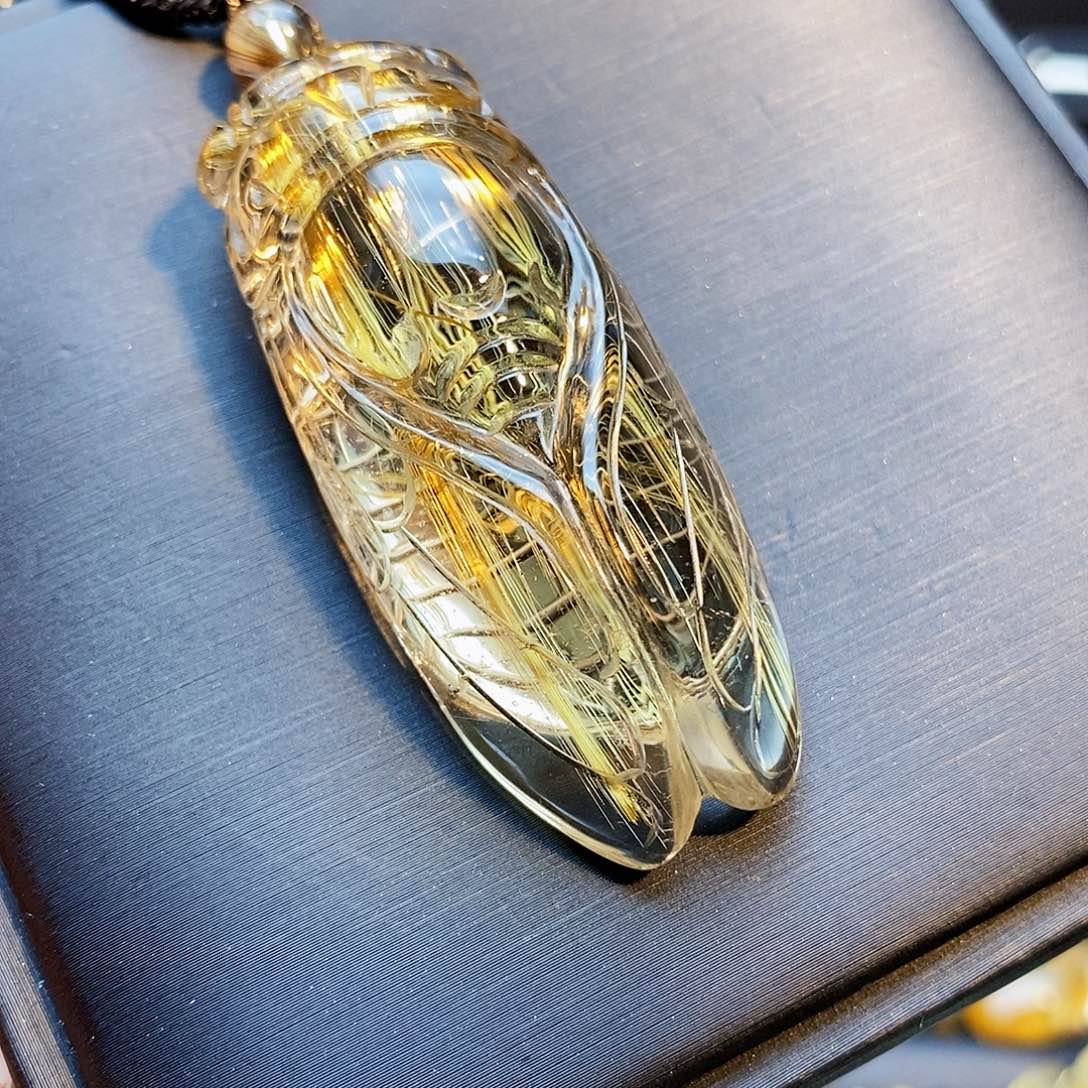 发晶颈饰未镶嵌天然金发晶知了吊坠