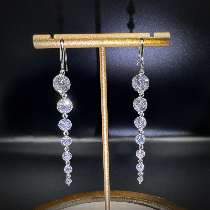 铜合金耳饰 超闪长款锆石流苏耳环女气质时尚高级感耳坠耳钉耳钩