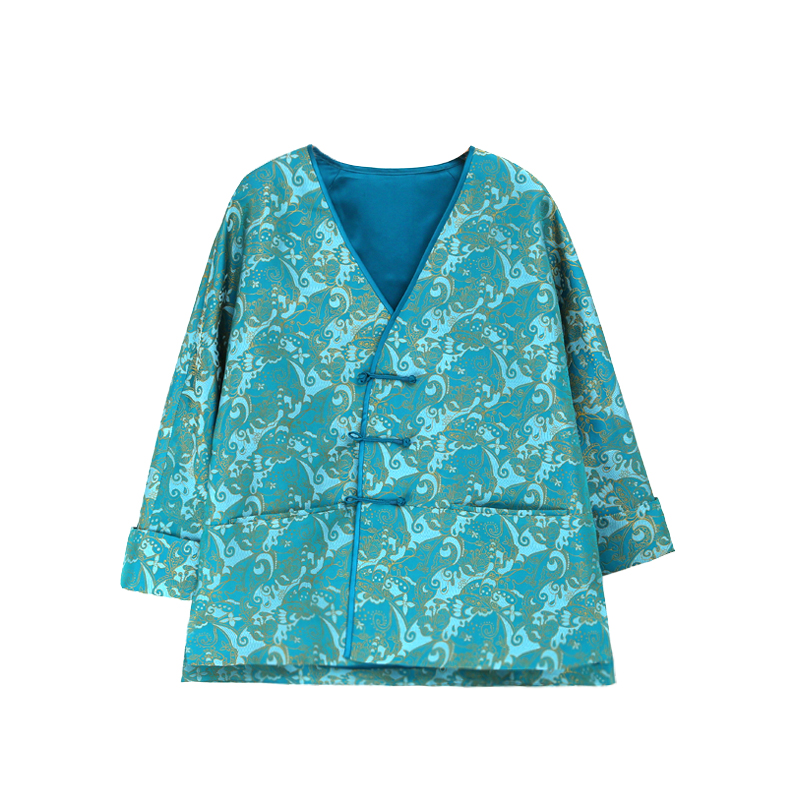 钱小萍蓝蝶海浪锦织金纹锦外套12504-2