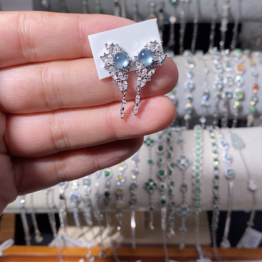 翡翠银S925镶嵌耳饰