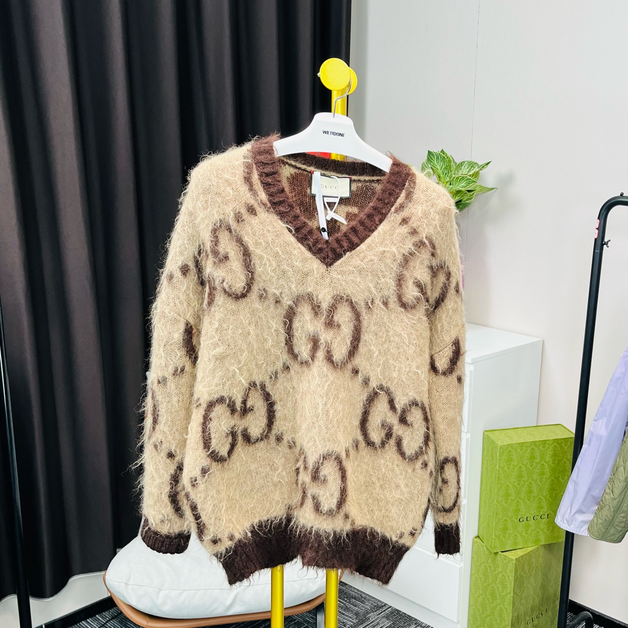 99新 GUCCI/古驰 棕色马海毛毛衣 xs码 