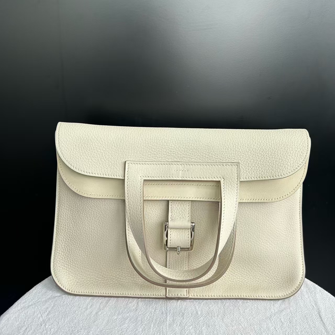 99新 Hermes/爱马仕 Halzan31 奶昔白银扣 TC皮 A刻 肩带