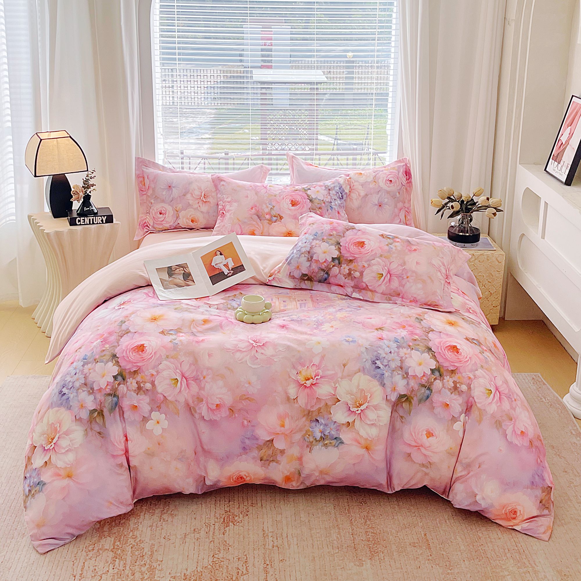 【董事长过年焕新】法式浪漫温馨秋冬加厚四件套柔光花语-Hsh