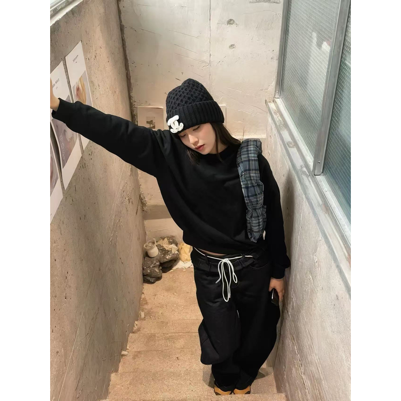 【现货修身卫衣】秋冬韩系慵懒分加绒加厚圆领卫衣女