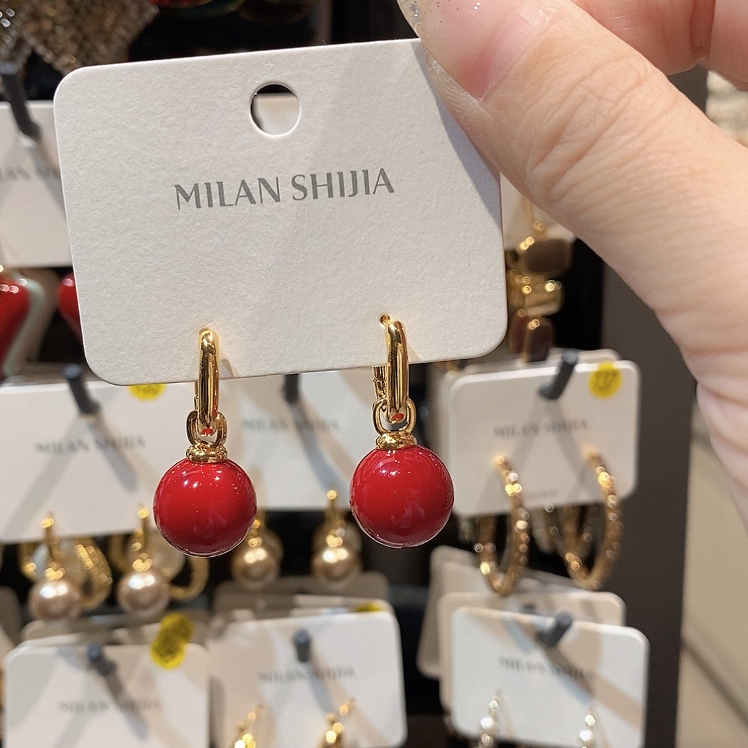 铜合金925银红色珠珠耳扣