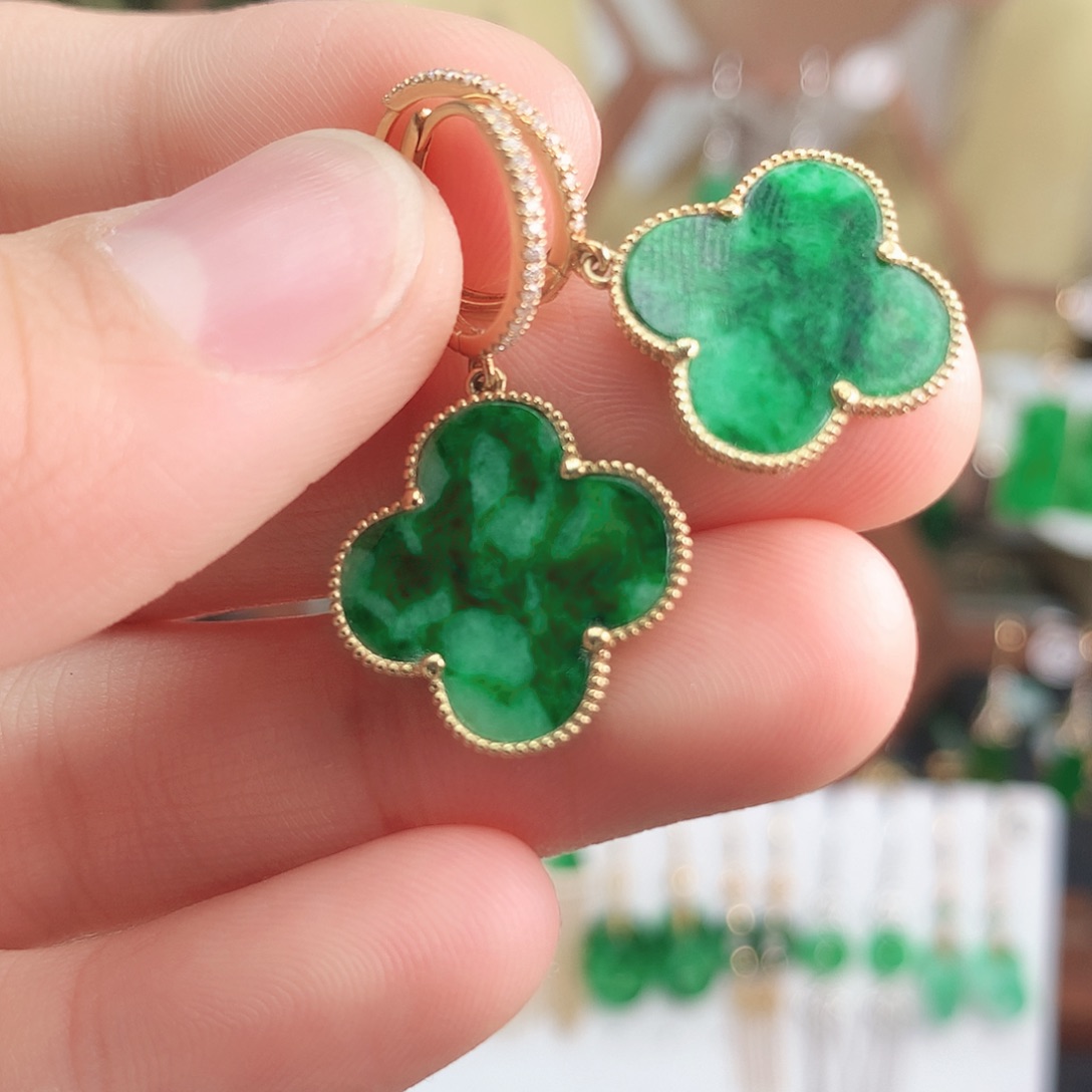 翡翠耳饰18K金镶嵌耳饰