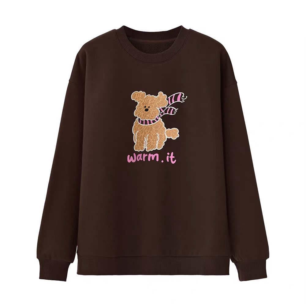 ANSEVEN/原创卷毛小狗印花圆领套头加绒卫衣女冬季新款宽松显瘦