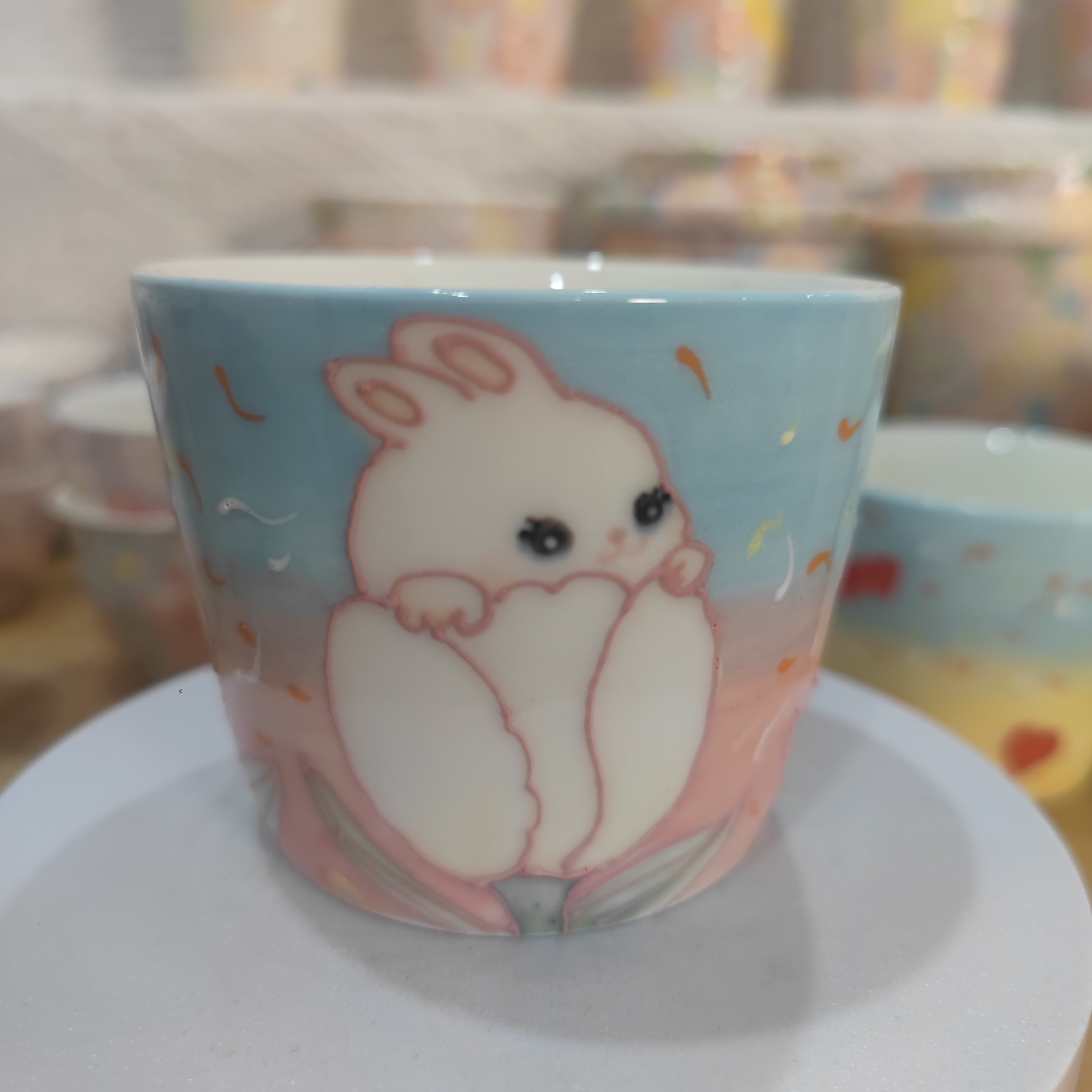 可爱兔子日式无盖情侣卡通陶瓷水杯马克杯