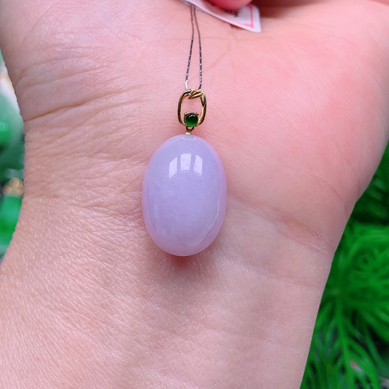 缅甸天然翡翠A货 冰润紫色蛋面吊坠1816/1125（尺寸18x12.7x9.3)
