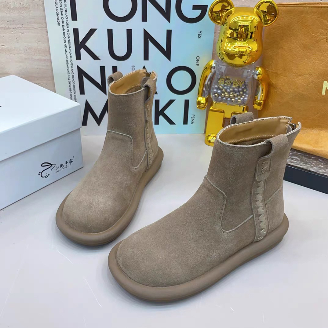 复古磨砂真皮厚底马丁靴女2025秋冬新款加绒保暖后拉链短靴冬季