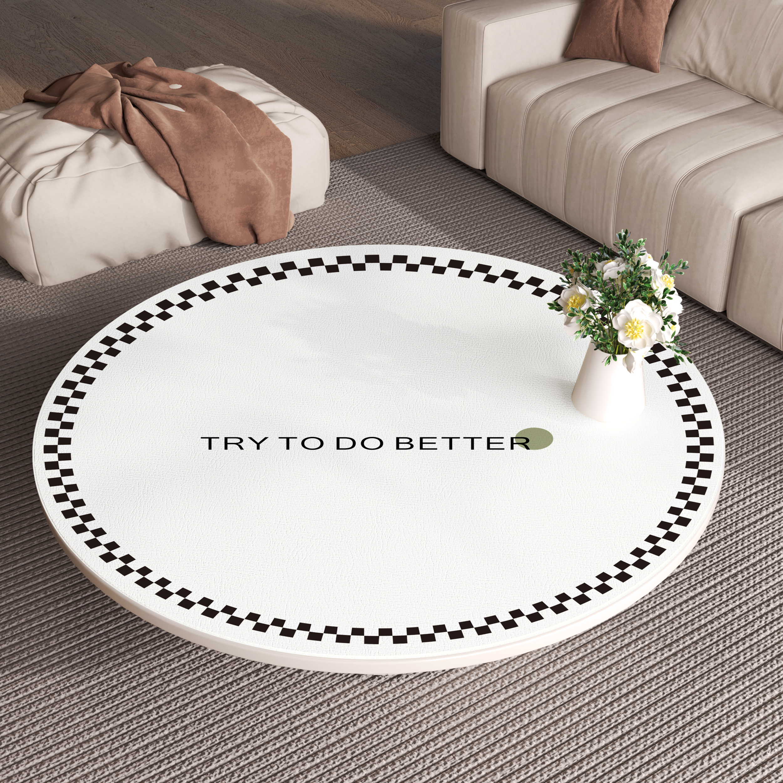 茶几桌垫免洗防油防水防烫皮革圆形茶几桌垫轻奢高级感防滑餐桌垫