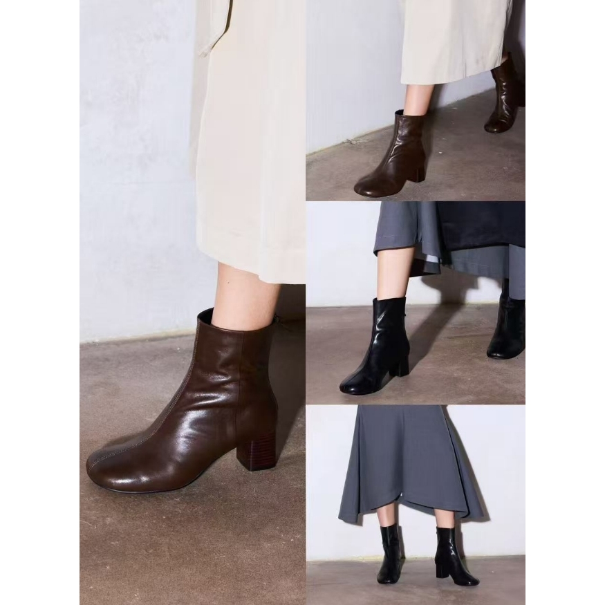 鑫燃KIKI 水洗植鞣小牛皮复古粗跟百搭高级感短靴 YN200-10 YC