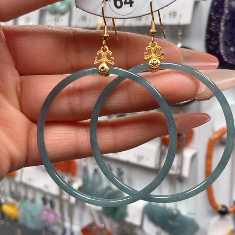【闪购商品】翡翠耳饰银S925镀金镶嵌