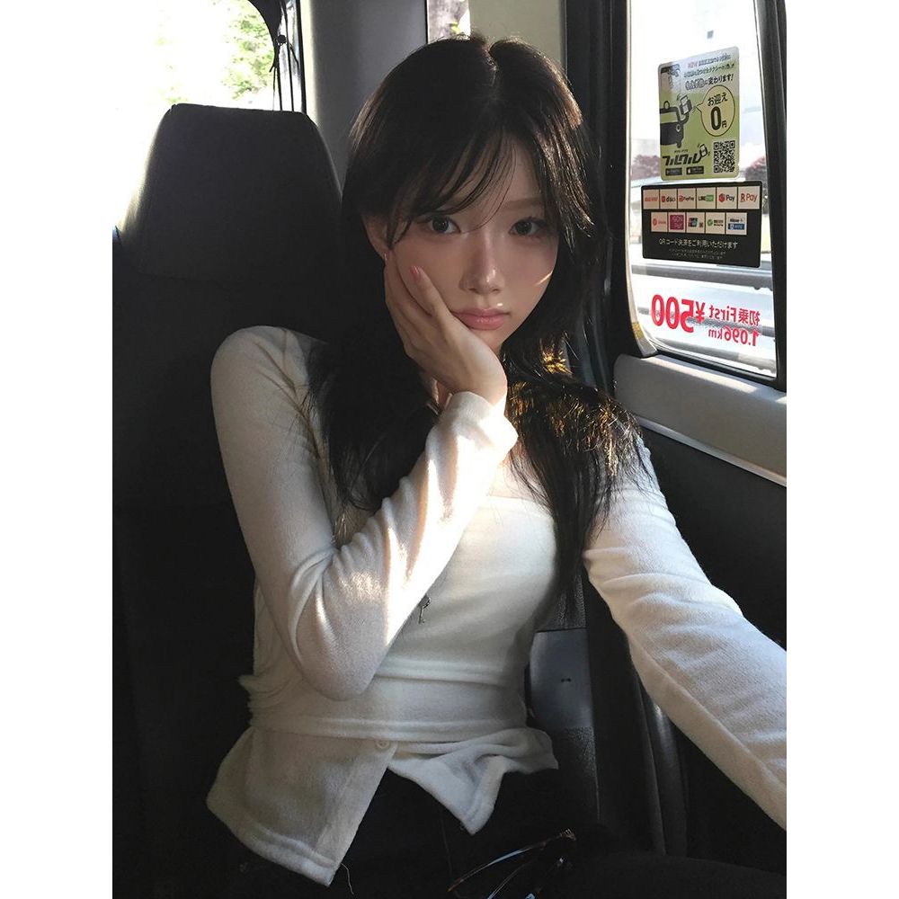 QYao Girls2025新款韩系简约气质休闲百搭时尚长袖开衫+抹胸上衣