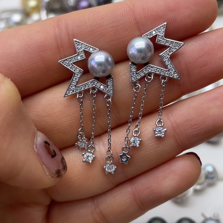 海水珍珠耳饰银S925镶嵌