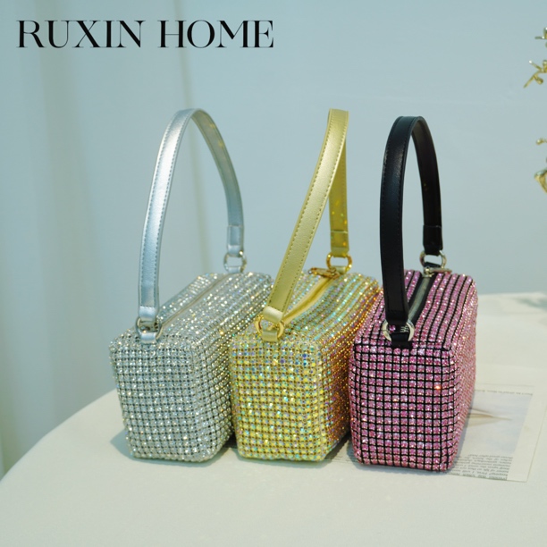 奢华满钻晚宴手包镶钻链条斜挎包气质时尚名媛手拿包纯手工女包