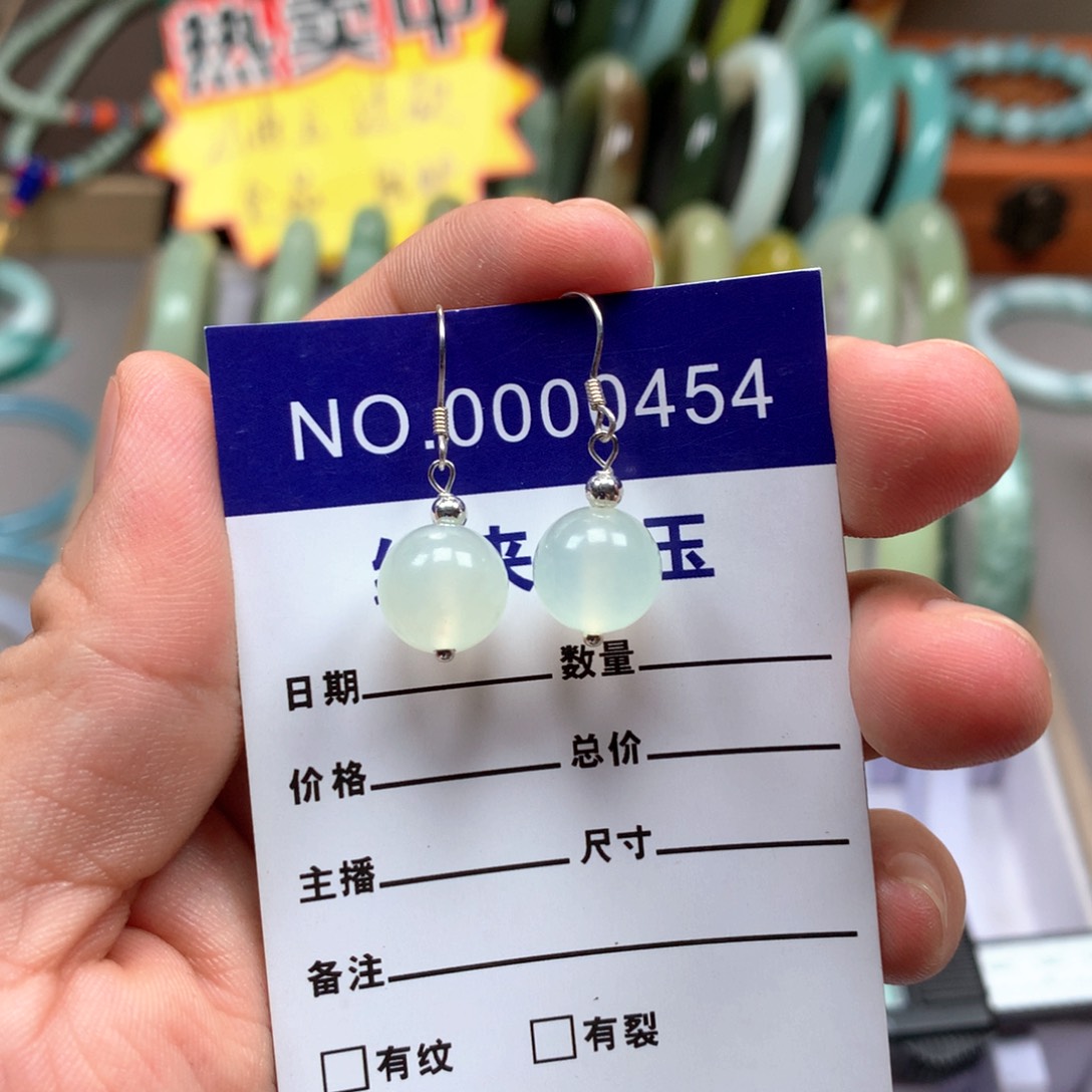蛇纹石玉银S925镶嵌耳坠