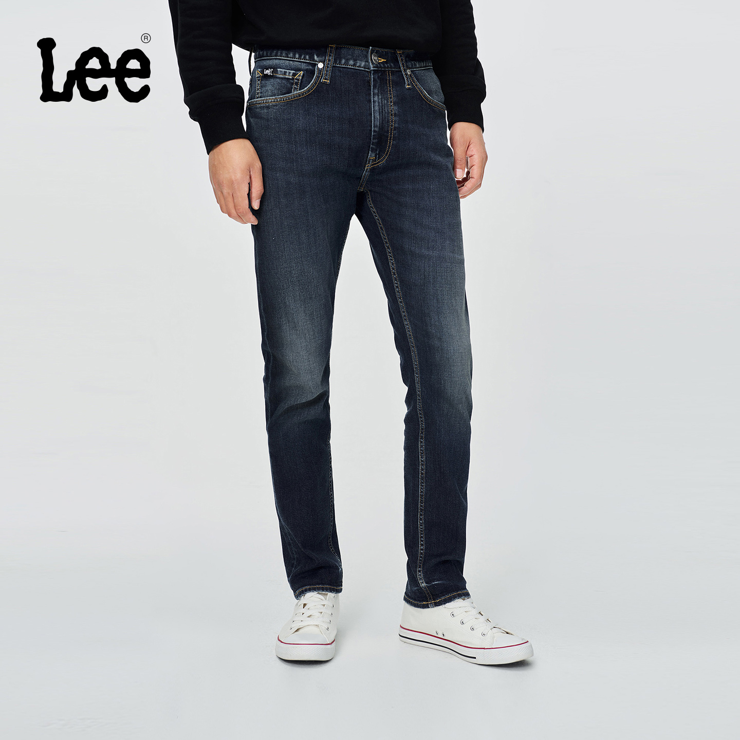 【张凌赫代言】Lee25冬新709修身中腰锥形磨毛深蓝色男保暖牛仔裤