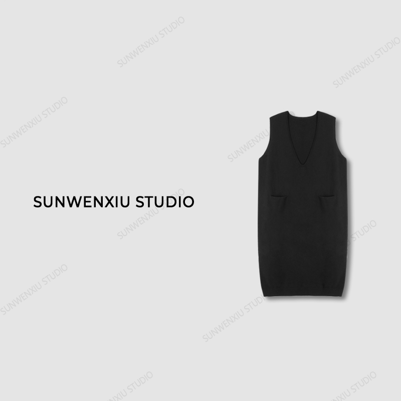 swx studio5店 ”叠穿搭档“莱赛尔羊毛混纺极简V领无袖针织连衣裙1
