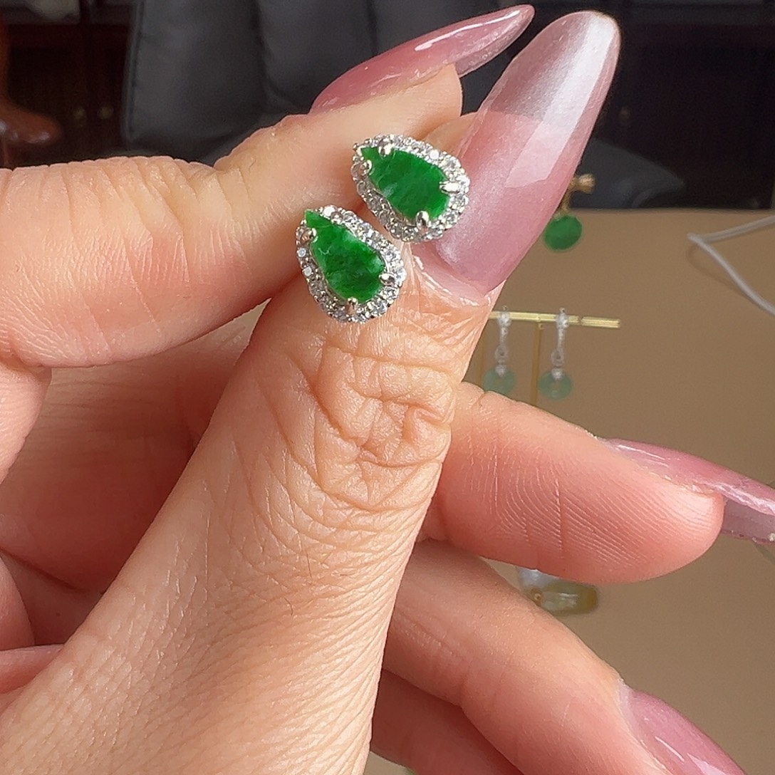 翡翠银S925镶嵌耳饰耳饰50