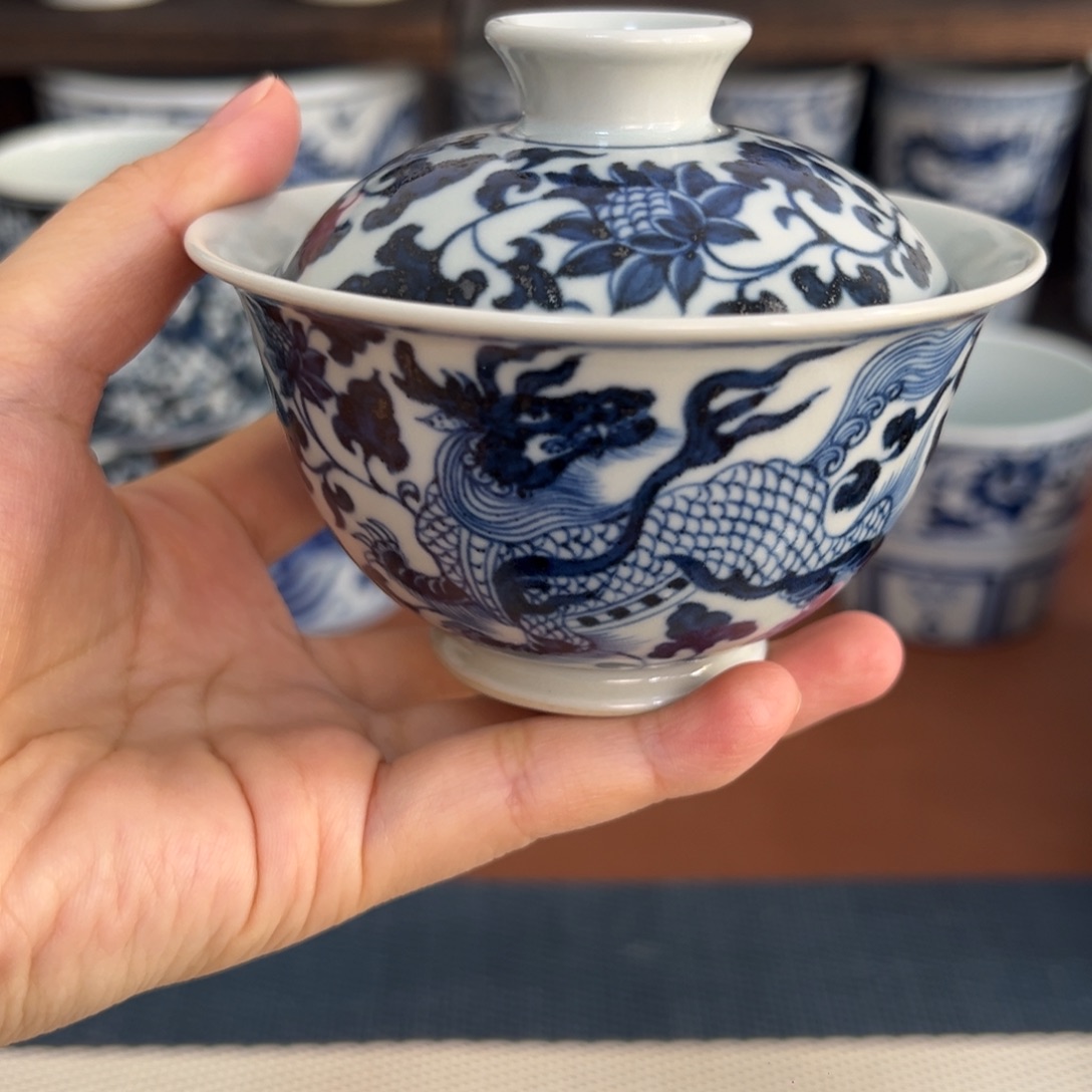 景德镇瑕麒麟追凤盖碗