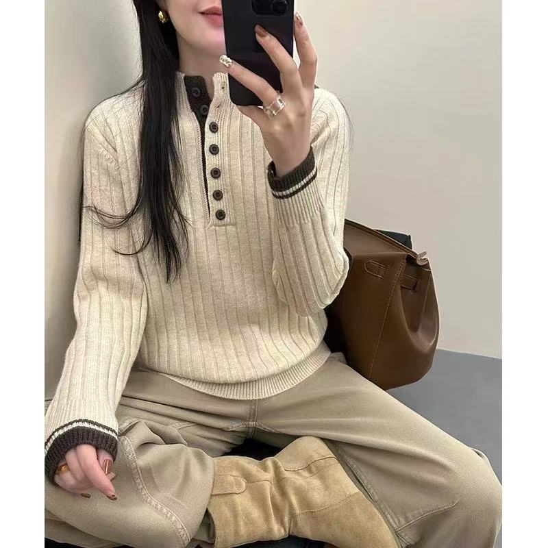 拼色半高领毛衣女士套头秋冬新款时尚洋气内搭休闲针织打底衫加厚